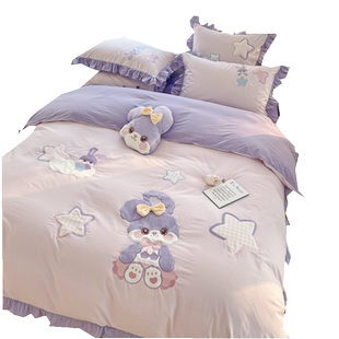 公主风纯棉四件套床单被套100全棉女孩儿童床上用品卡通少女可爱