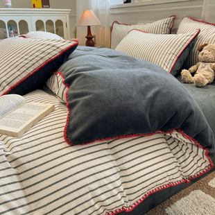 A类母婴级纯棉牛奶绒四件套冬季加绒被套珊瑚绒床单床笠款高级感4