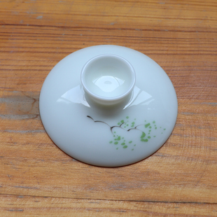 羊脂玉盖碗盖子白瓷描金盖碗单盖子三才盖碗茶碗茶杯盖子配盖陶瓷