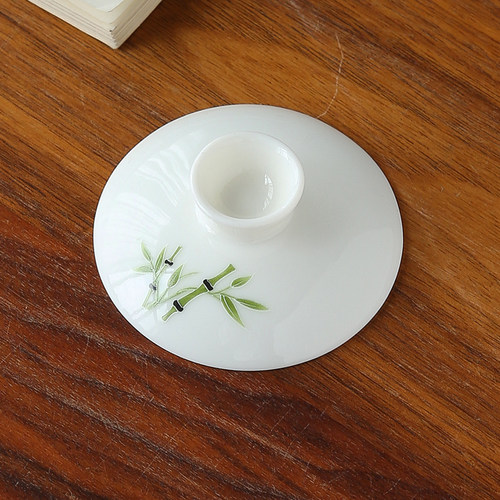 竹子盖碗单盖子6cm-10cm各尺寸羊脂玉白瓷泡茶杯泡茶碗盖子单配