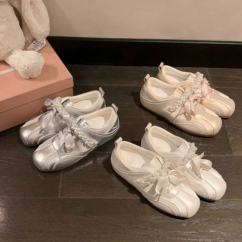 5cm内增高珍珠魔术贴芭蕾鞋女
