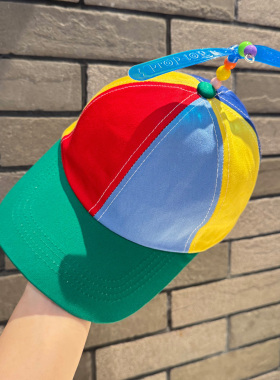 创意个性多巴胺带风车鸭舌帽竹蜻蜓风车帽螺旋桨帽彩虹拼色棒球帽