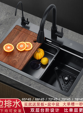 纳米厨房手工水槽大单槽洗菜盆加厚不锈钢洗碗槽台下盆水池盆中盆