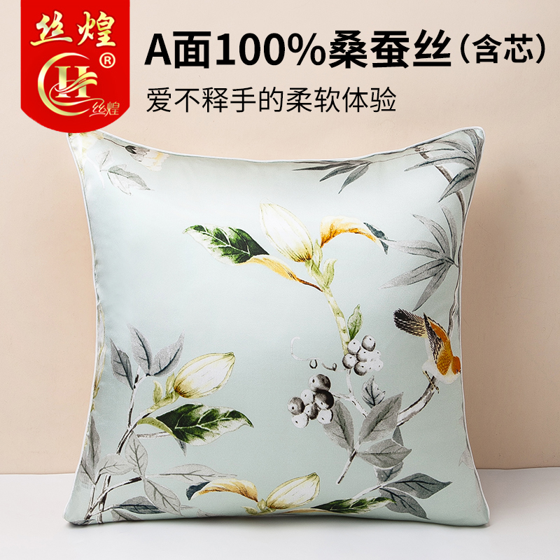 丝煌真丝抱枕套桑蚕丝靠垫套午睡靠枕客厅沙发汽车方形枕头套含芯