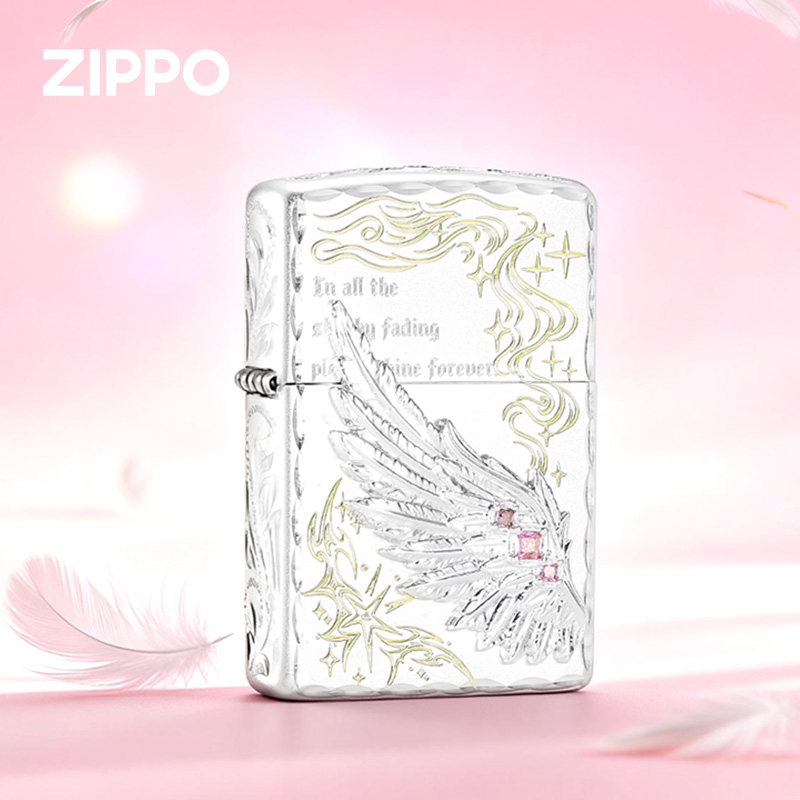 zippo打火机热恋之翼 明月星河粉钻贴章镀银雕刻高颜值送男生女生