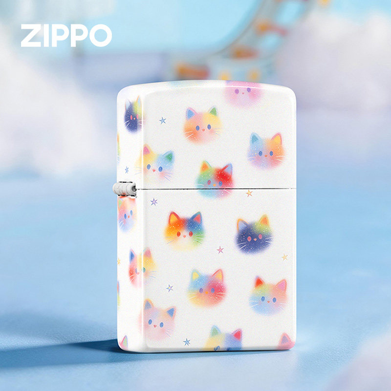 zippo打火机正品彩虹小猫 白哑漆彩印送男友生日礼物女生防风煤油