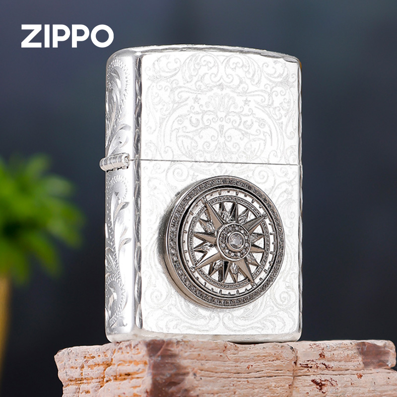 ZIPPO打火机爱情星盘 精雕繁花玫瑰咬边罗盘贴章圣诞节礼物送男生