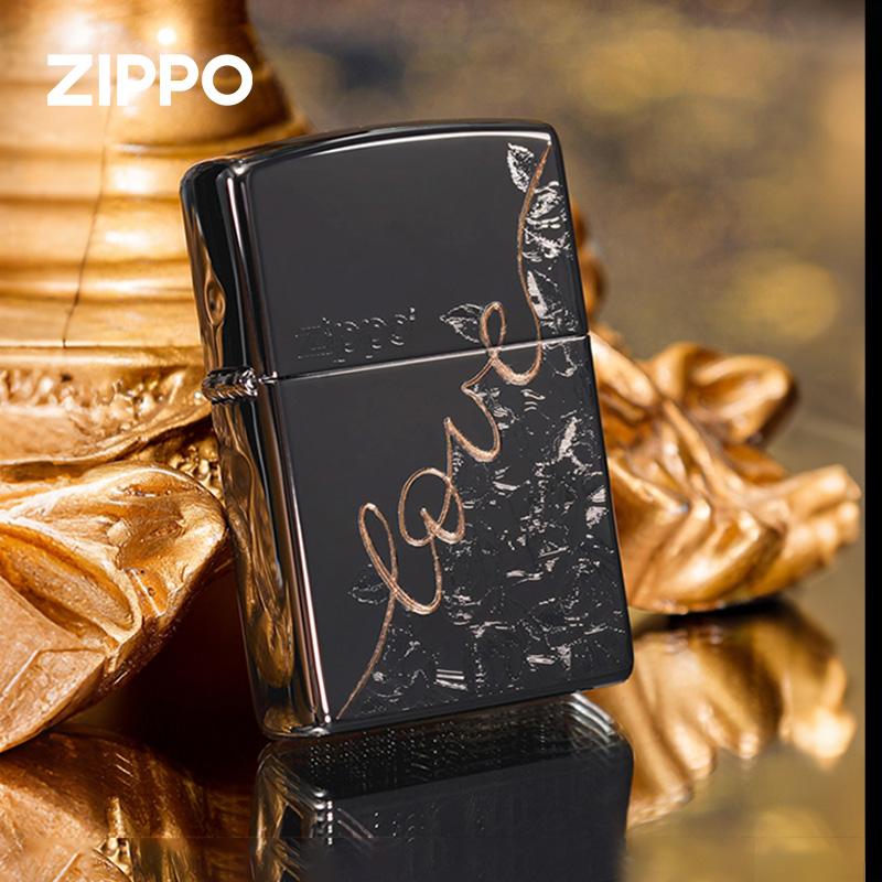 zippo打火机正品 玫瑰恋人芝宝煤油防风黑冰雕刻圣诞礼物送男朋友