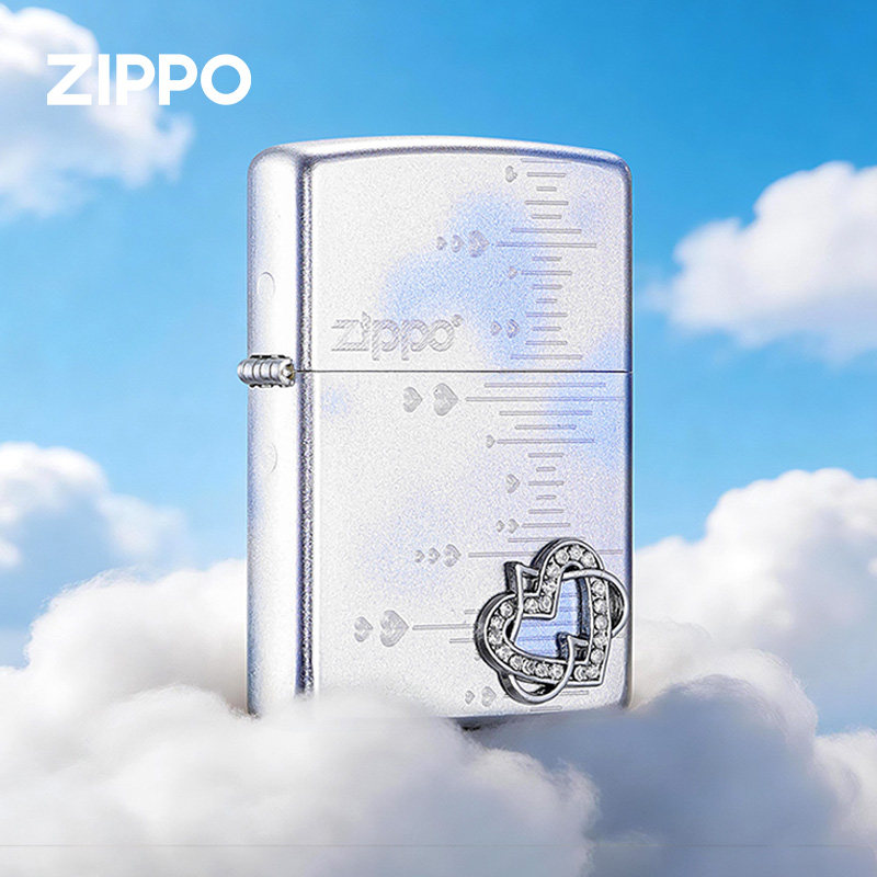 zippo打火机爱的同频共振防风煤油雕刻镶钻贴章送男生女生礼物