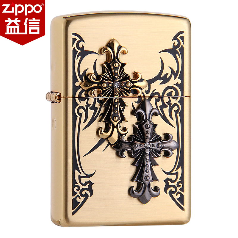 zippo打火机金色双十字架zp正版zppo正品zipoo芝宝原装男复古煤油