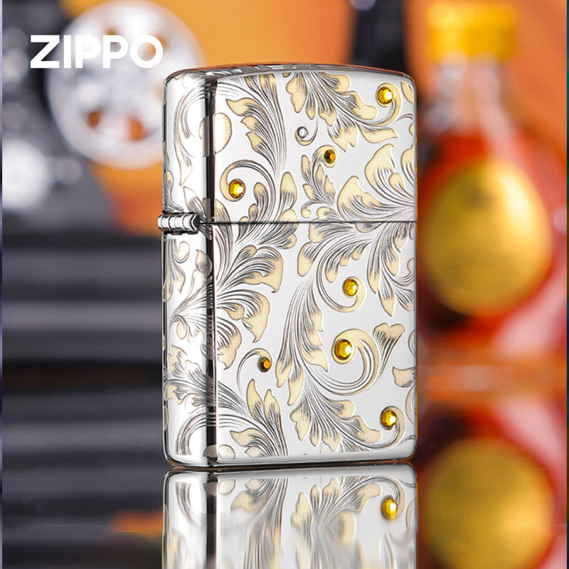 zippo打火机唐草系列镜面雕刻唐草流光 贴章男士专用高级生日礼物