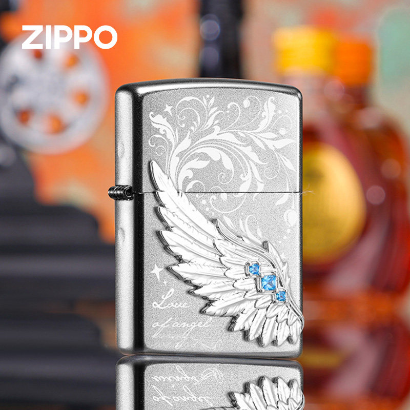 zippo打火机正品官方 热恋之翼镶钻翅膀 煤油防风送男生礼物刻字