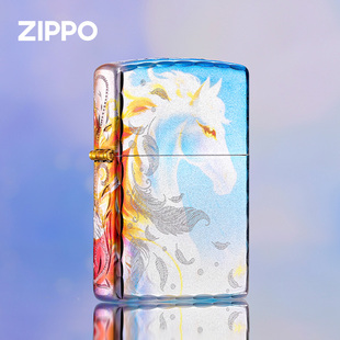 zippo打火机 翎马驰空镀银繁花咬边防风煤油新年送男朋友生日礼物