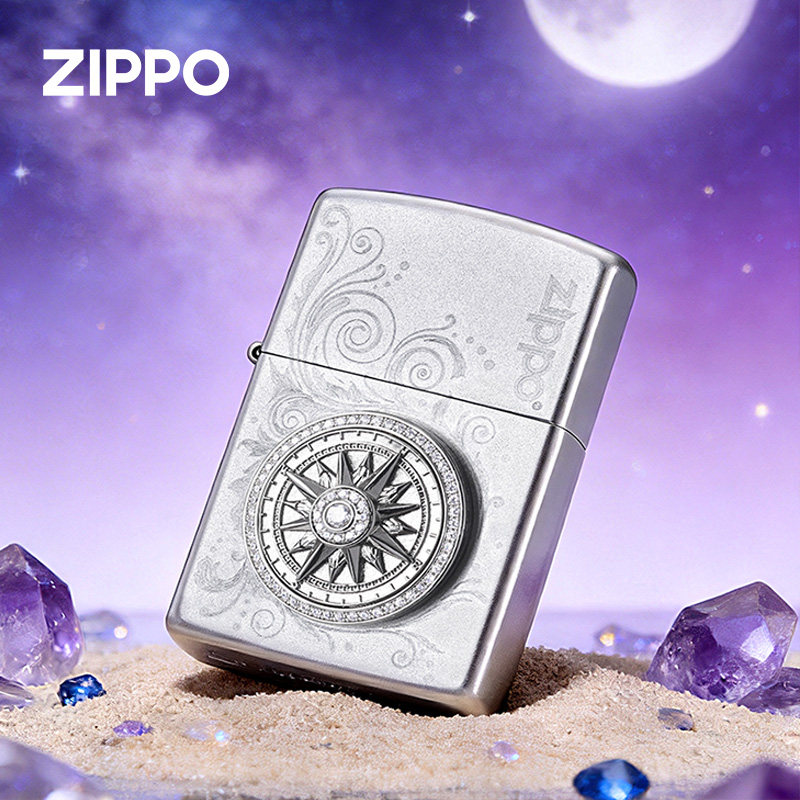 zippo打火机热恋星罗盘正版立体满钻旋转贴章防风煤油定制520礼物
