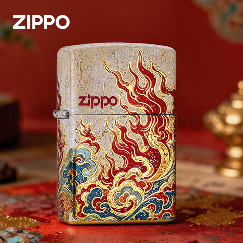 zippo打火机正品 金裂冰 赤焰腾云 防风煤油 红红火火送男士礼物