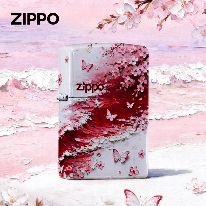 zippo打火机正版 樱落成海 樱花有情 彩绘防风煤油火机七夕节礼物