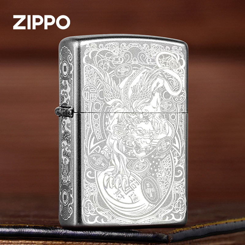 zippo打火机招财貔貅芝宝官方正版防风煤油火机 缎纱镭射送男友礼