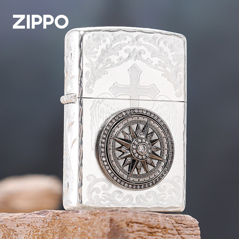 zippo打火机 羽翼循迹贴章雕刻心动罗盘防风煤油火机圣诞节礼物男