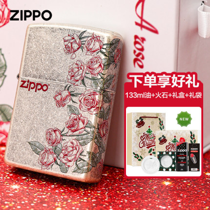 zippo防风煤油打火机正品 古银热恋玫瑰正版圣诞节生日礼物送男友