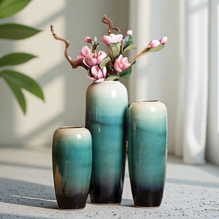 陶瓷落地高大花瓶简约花盆搭配釉窑变客厅干花插花装饰品摆件田园
