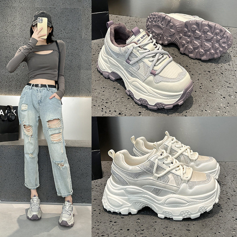 真皮老爹鞋女2026春季新款网红爆款厚底时尚百搭透气休闲运动鞋,女鞋,时尚休闲鞋,淘宝优惠券,粉丝福利购,淘宝优惠卷