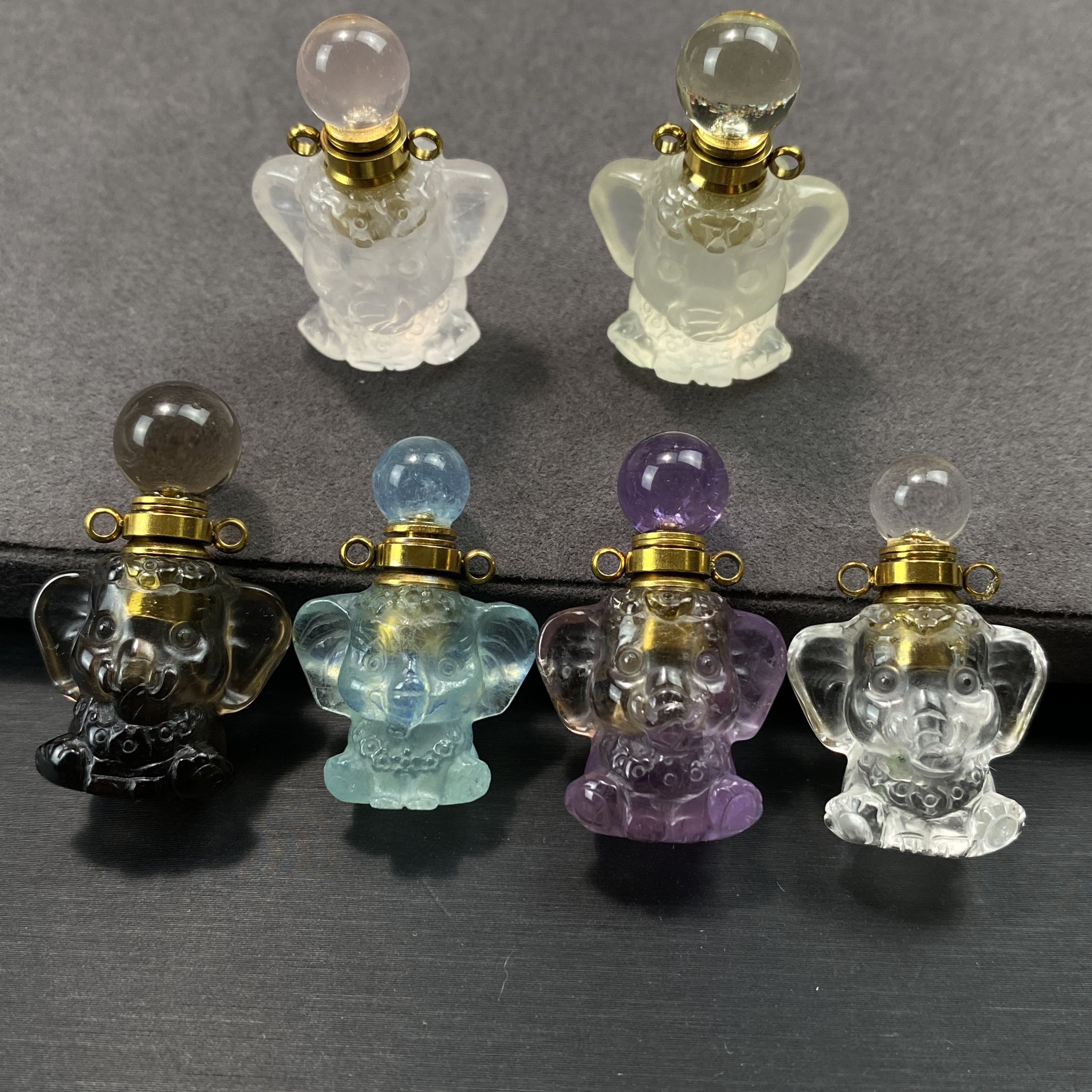 天然水晶小大象香水瓶空瓶可装香水精油吊坠女款锁骨链送女友闺蜜