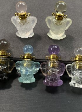 天然水晶小大象香水瓶空瓶可装香水精油吊坠女款锁骨链送女友闺蜜