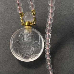 粉水晶扎基拉姆财神吊坠精油瓶 放胎毛朱砂项链 水晶香水空瓶吊坠