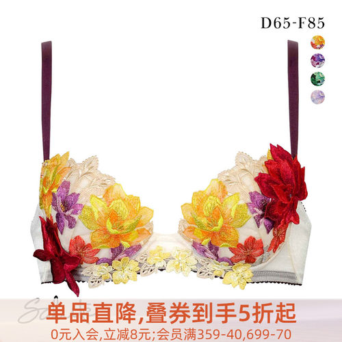 聚拢收副乳重工蕾丝刺绣性感文胸