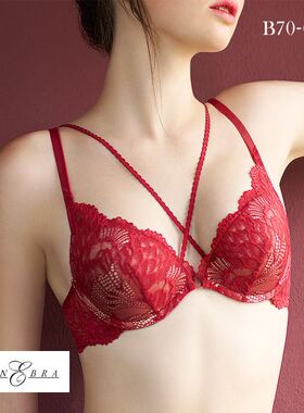 ANNEBRA内衣女小胸聚拢显大防下垂性感红色蕾丝纯欲文胸罩Amour