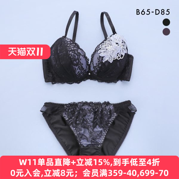 诗萝涵朵SHIROHATO内衣套装低心位V字性感聚拢刺绣蕾丝美背文胸