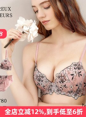 诗萝涵朵MCP红色内衣套装女小胸聚拢收副乳性感日系蕾丝文胸内裤
