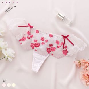 NARUE丁字裤 Lillian 女日系透明蕾丝荷叶边可爱刺绣低腰女士内裤