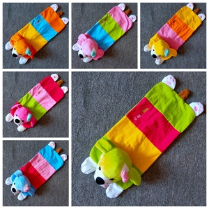 绒布充棉头条纹狗狗刺绣图案棉布身子宝宝、婴幼童、大童单人枕套