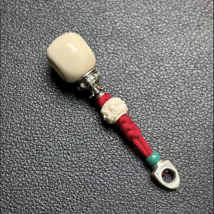 天然冰料猛犸三通套装榫卯工艺纯手工制925银塔头尾束文玩配饰