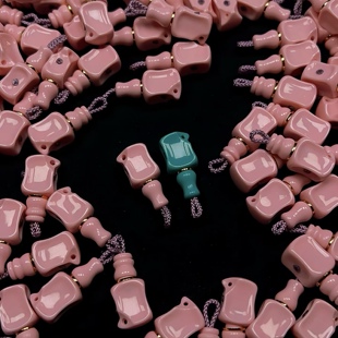 樱花粉色密胺料器三通手串108文玩配饰通体18K金腰带对孔约11.5mm