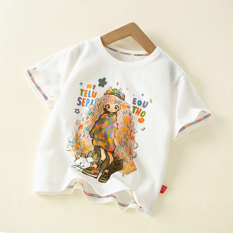 儿童纯棉短袖T恤t2026夏季新款洋气男女童中大童夏装半袖上衣薄款