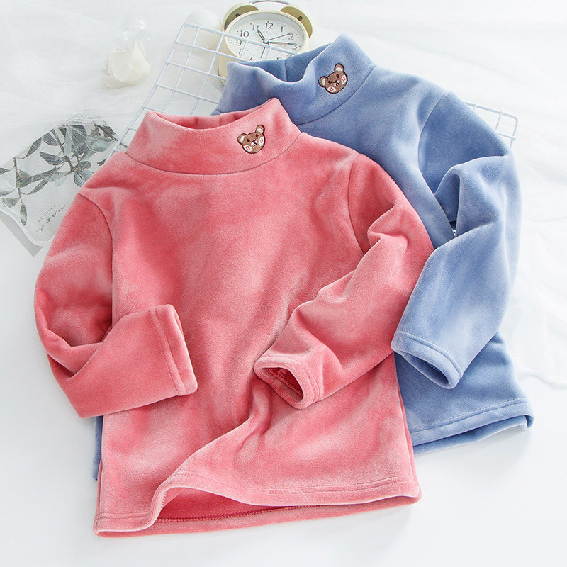 冬季儿童半高领双面绒打底衫男女童加厚保暖上衣t长袖T恤中领内衣