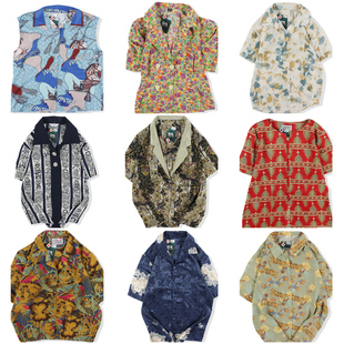 vintage日系复古着港风宽松衬衣油画巴洛克短袖 男女859 碎印花衬衫