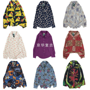 复古vintage古着日系港风夏威夷雪纺油画巴洛克长袖 159 印碎花衬衫