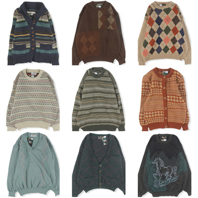 古着vintage复古羊毛衫套头V圆领