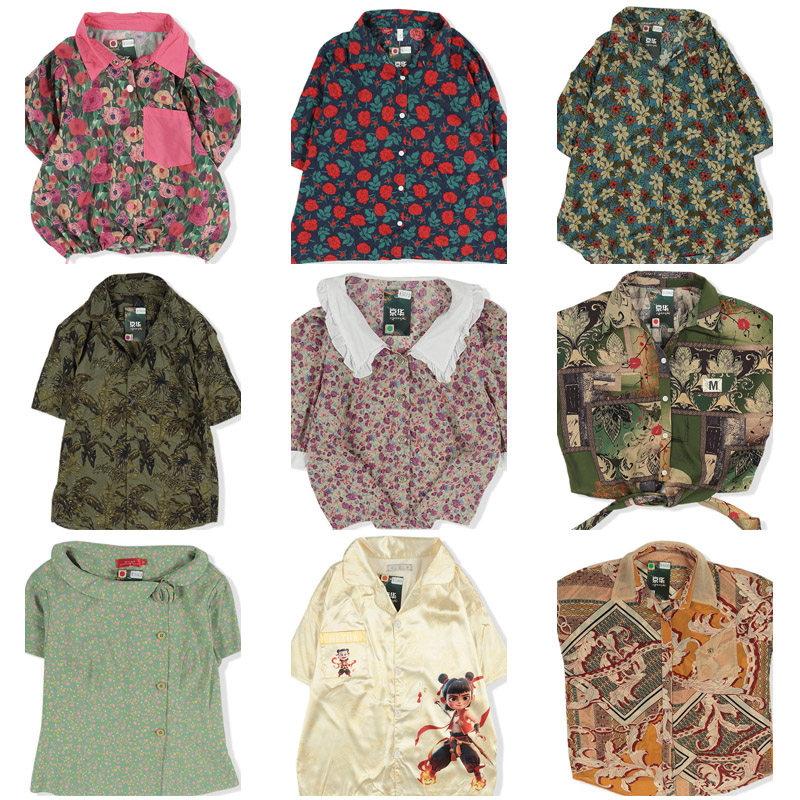 vintage日系复古着港风宽松衬衣油画巴洛克短袖碎印花衬衫男女938
