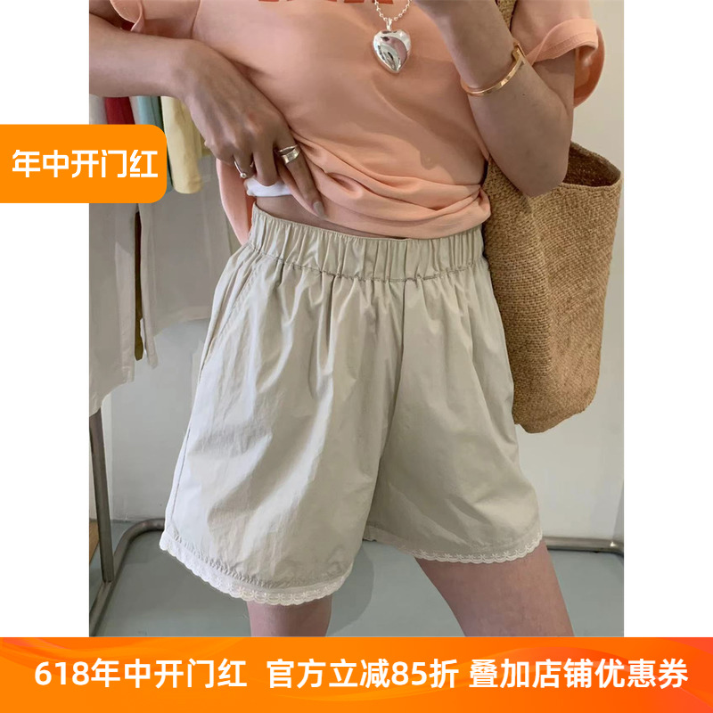 欧货新型速干休闲短裤女2024夏季新款时尚糖果色宽松高腰阔腿热裤