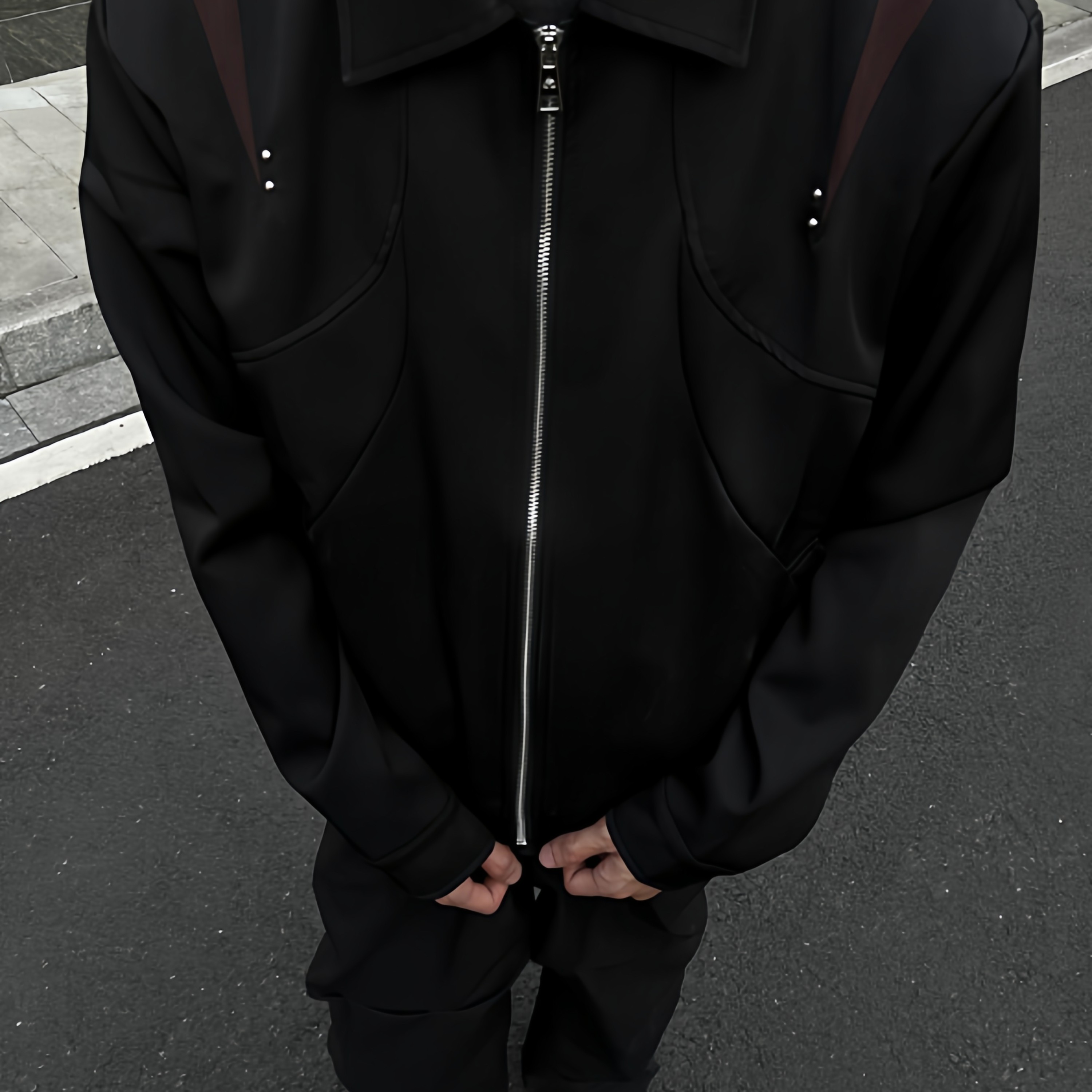 美式复古cleanfit小拼接夹克百搭外套男高街宽松微短拉链钉子上衣,男装,夹克,淘宝优惠券,粉丝福利购,淘宝优惠卷