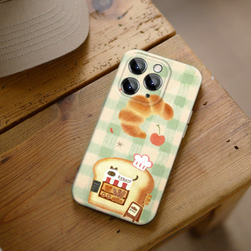 绿格子猫咪适用iphone15promax面包14pro手机壳13趣味12菲林亮面软全包16pro手机壳plus防摔13x12小众不撞壳