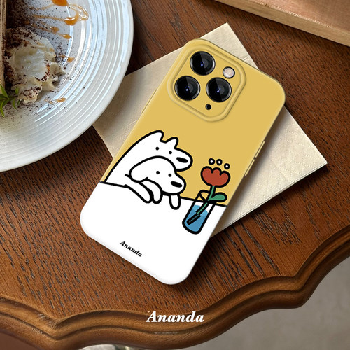 治愈插画小狗狗情侣手机壳iphone15promax苹果16全包14精孔菲林13软壳12闺蜜小众趣味可爱保护套vivo华为P60