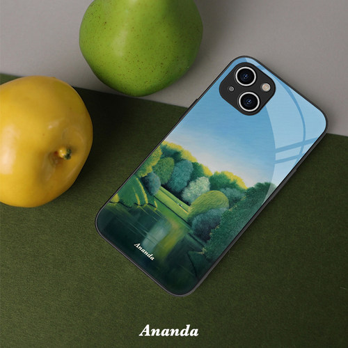 乘凉夏天油画湖畔柳树绿菲林适用iPhone15promax手机壳华为pura70小米14红米k60软vivo硬iqooneo畅享60Reno8