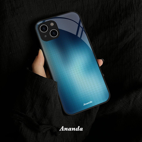 蓝色格子霓虹光氛围感适用iPhone17promax手机壳艺术苹果16promax简约时尚15pro轻奢设计感14小众不撞壳vivo