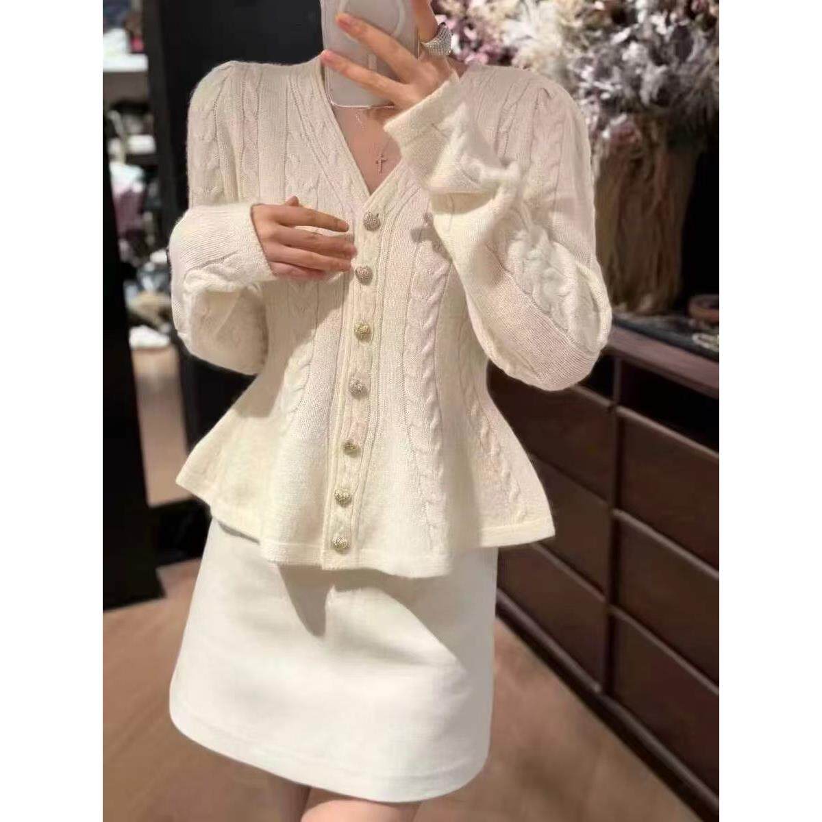 定制100羊毛衫2025春季新款时尚百搭V领长袖针织衫女宽松显瘦上衣