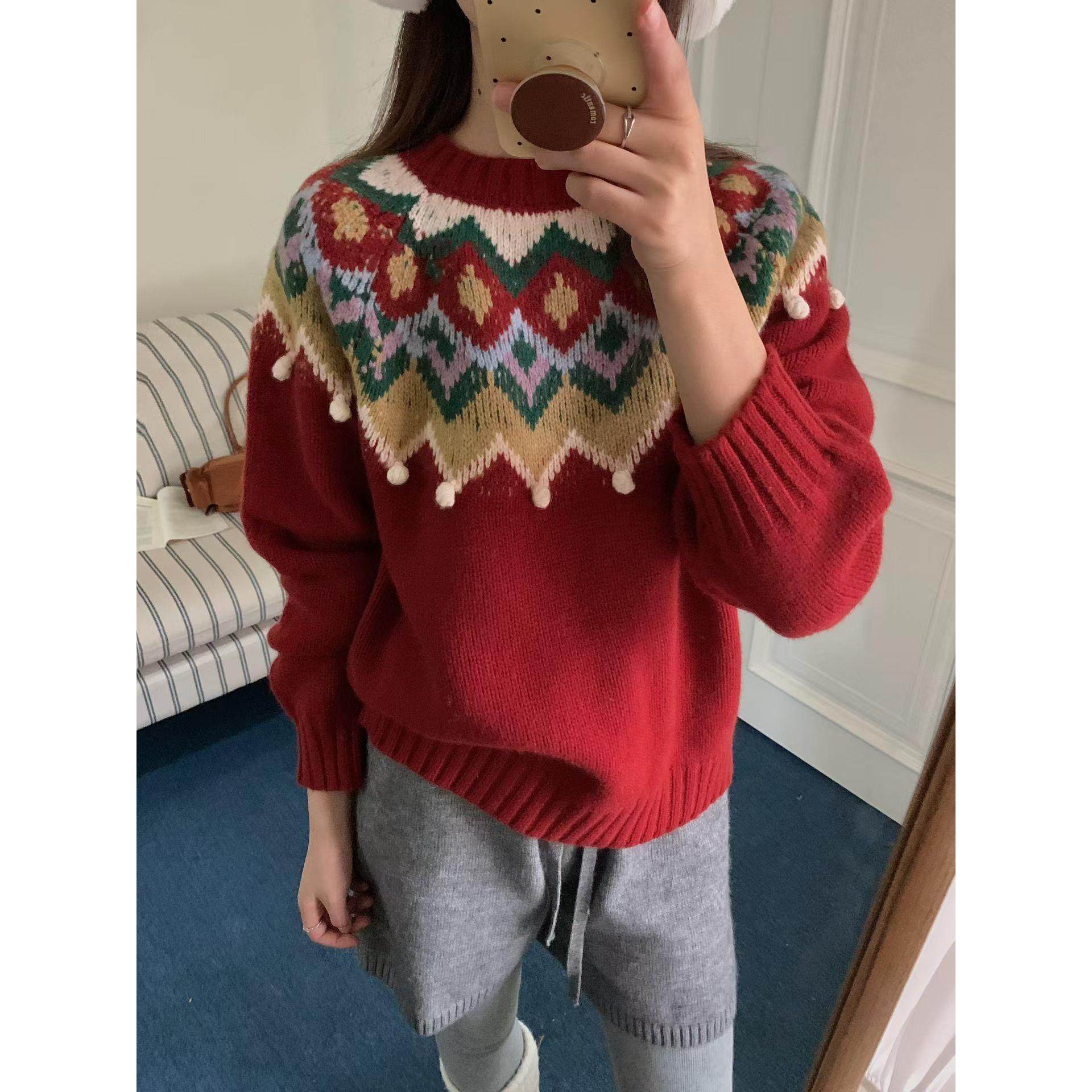 定制100羊毛衫2025春新款时尚百搭圆领长袖针织衫女宽松显瘦上衣